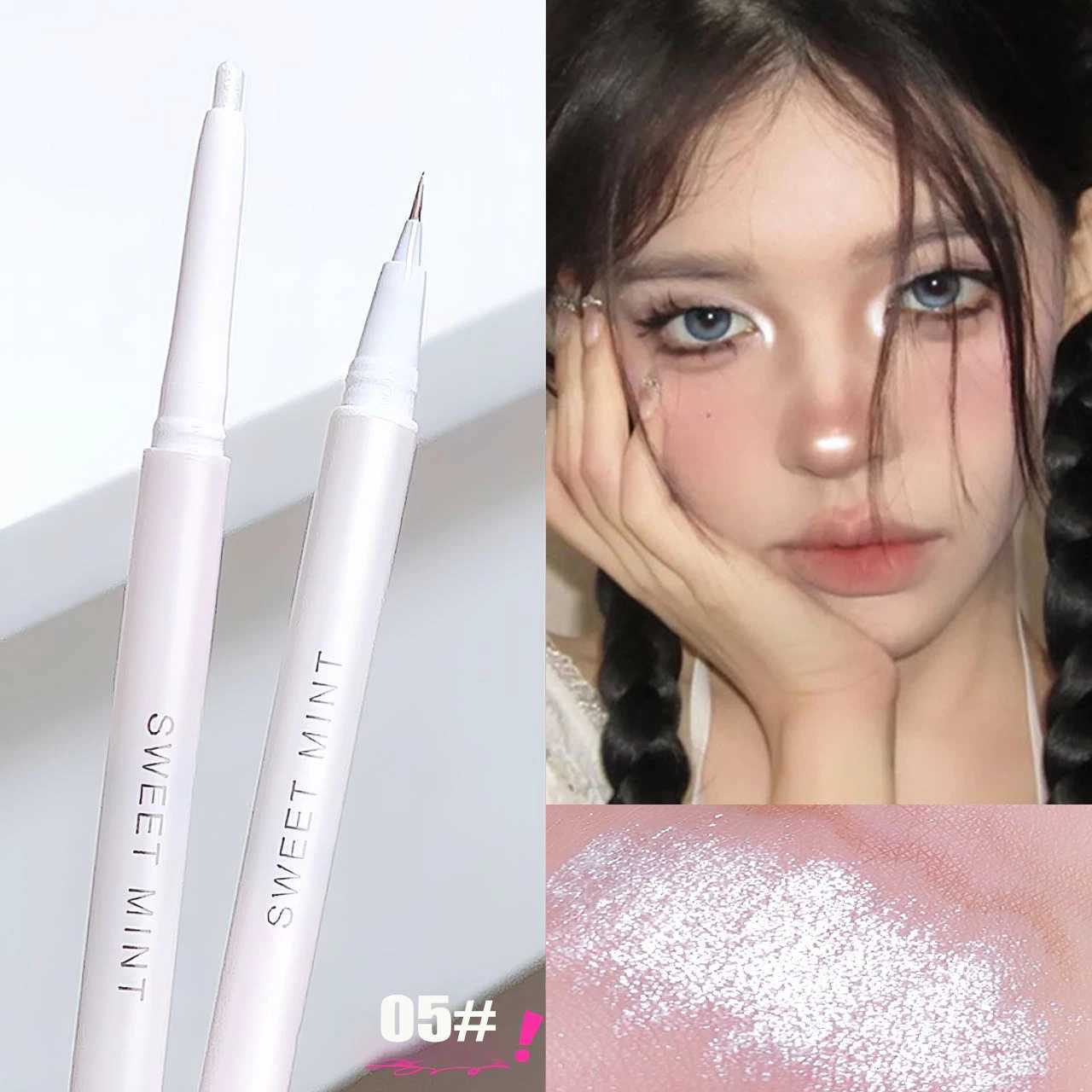 Ultra Thin White Diamond Lying Silkworm Pen 2-in-1 Eye Shadow Brightening Highlighter Gel Smooth Liquid Brown Eyeliner Makeup Y240813