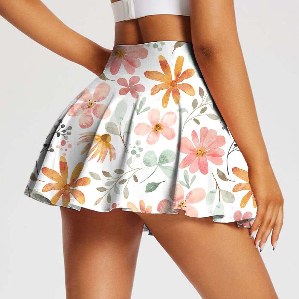 Floral Ladies Printed Sports Fiess High Waisted Tennis Pleated Skorts Skirts