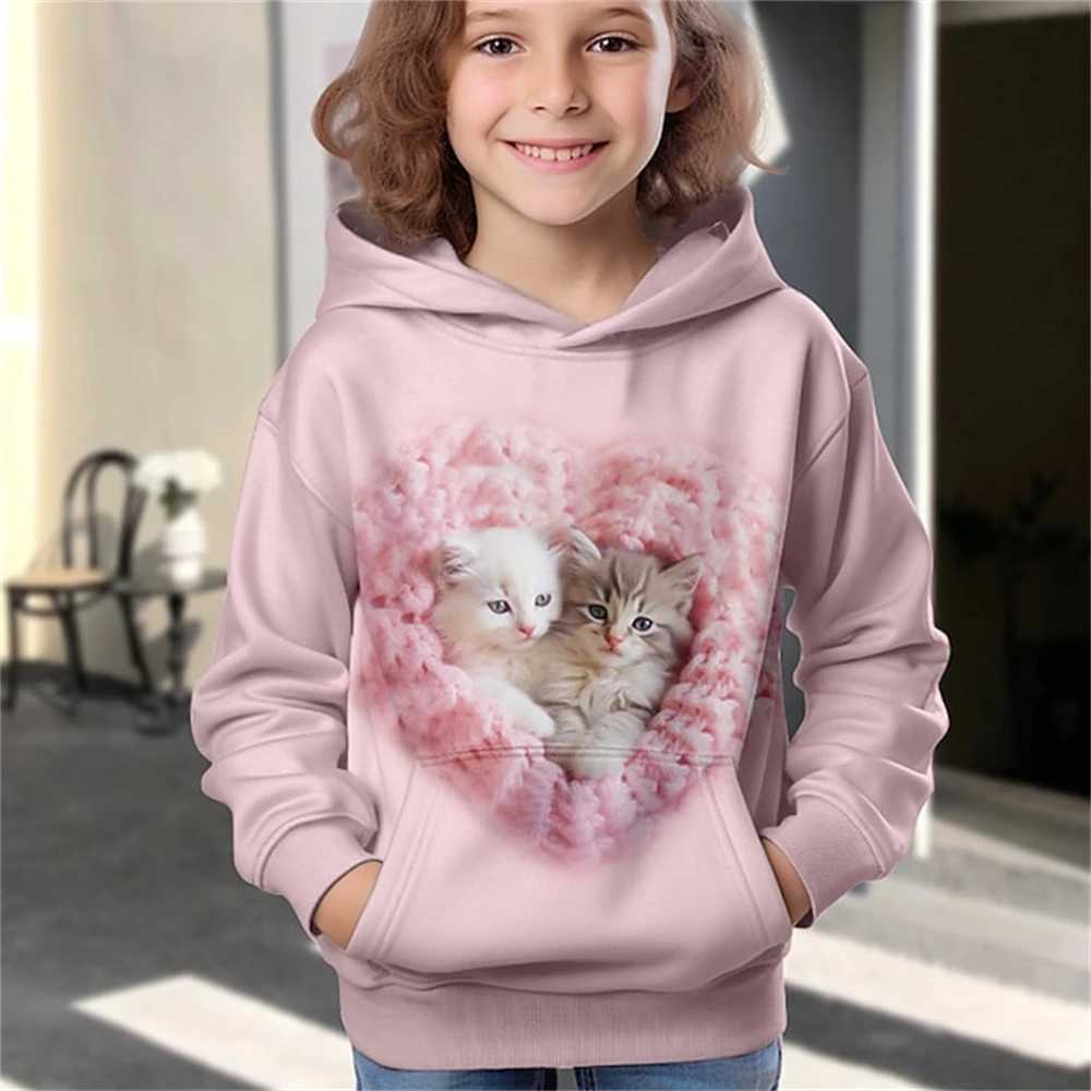 Hoodies Animal Cat 3D Print kawaii Streetwear Boys Girls Sweatshirts Oversized Unisex Hoodie Kids Hooded Pullovers Tops ClothingY240814