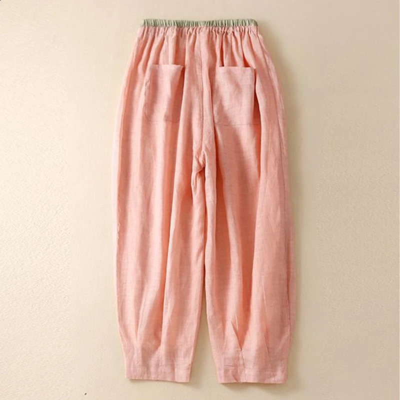 Loose Harem Pants for Womens High Waisted Cotton Linen Casual Womens Pants Thin Comfort Elastic Waist Drawstring Cropped Pants 240813