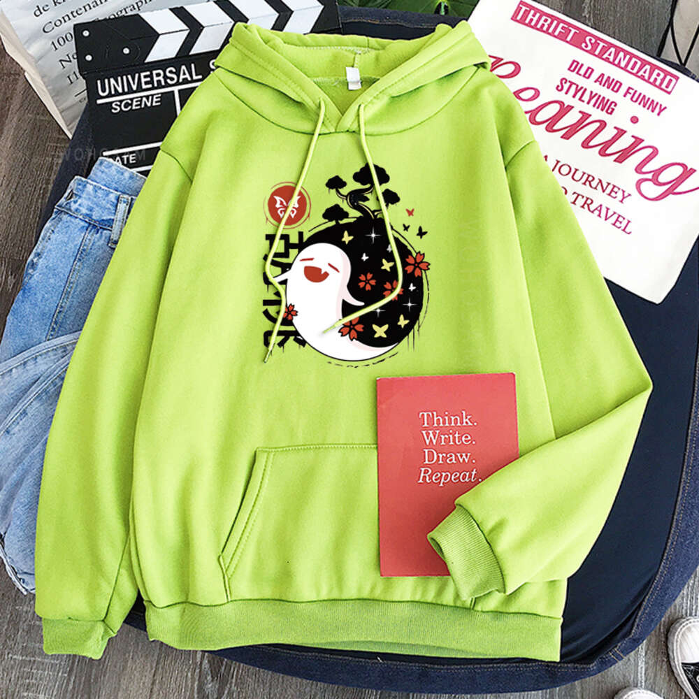 Anime Aesthetic Game Genshin Hoodies Women Funny Smiling Hu Tao Kawaii Manga Streetwear Winter Warm Plus Size Hooded Sweatshirts