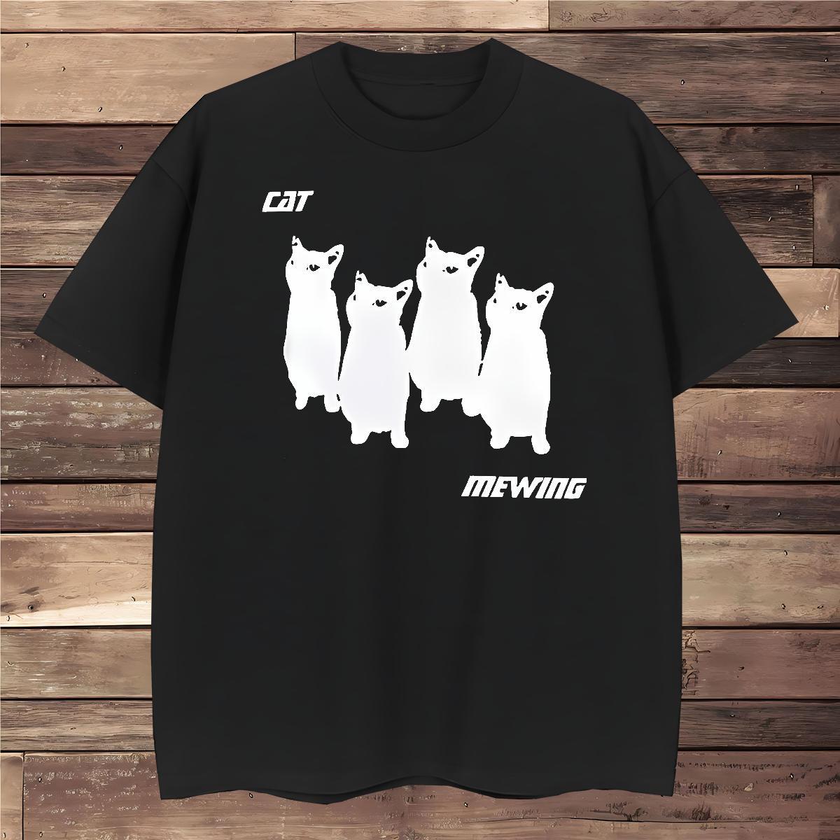 Loose Fit T Shirt For Man cat Breathable Short Sleeve High Street Hip Hop Floral Print 230g Cotton Mens Tshirts Classic Casual Tops Shirt