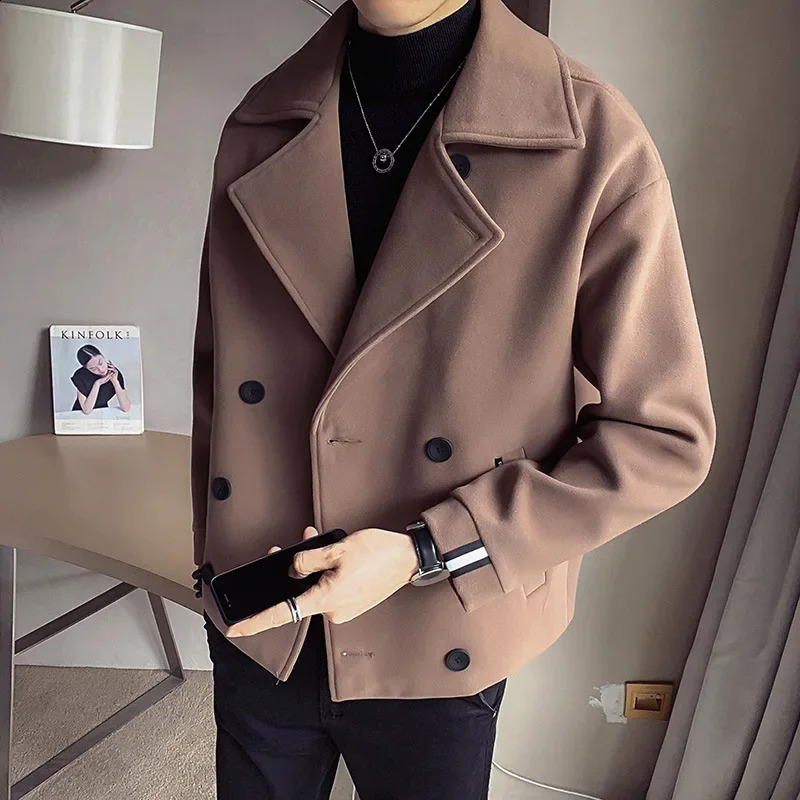 Autumn And Winter Mens Trench Coat Jacket Casual Warm Wool Coat 240814