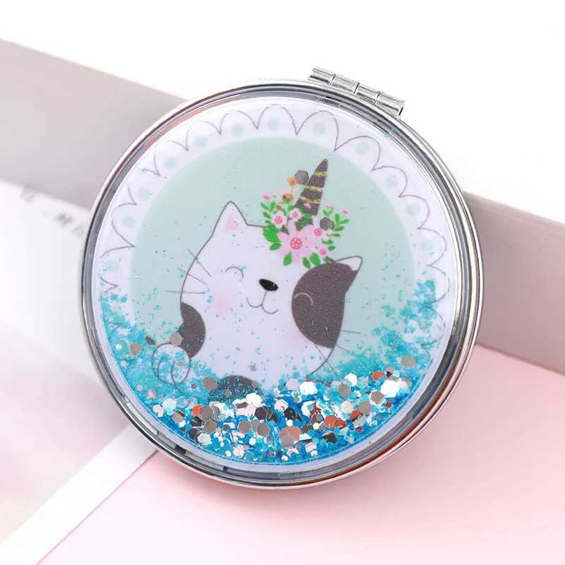 Portable small double-sided folding makeup mirror creative Quicksand makeup round mirror cartoon mirror compact pocket mirror W240813
