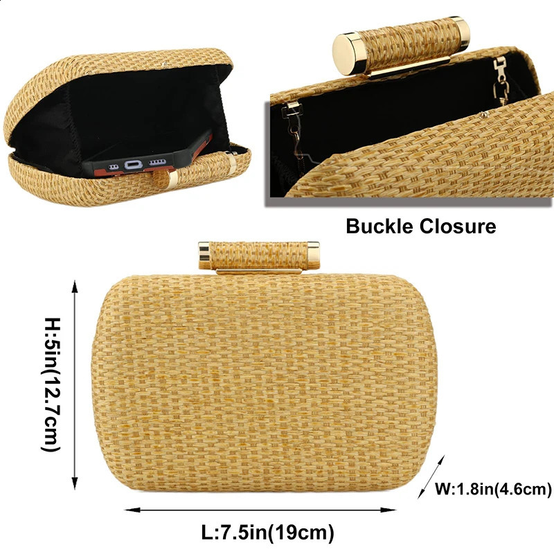 Straw Clutch Purse for Women Wedding Hand-Woved Evening Straw Handbag Party Wedding Summer Beach Wicker Shoulder Messenger Bags 240813