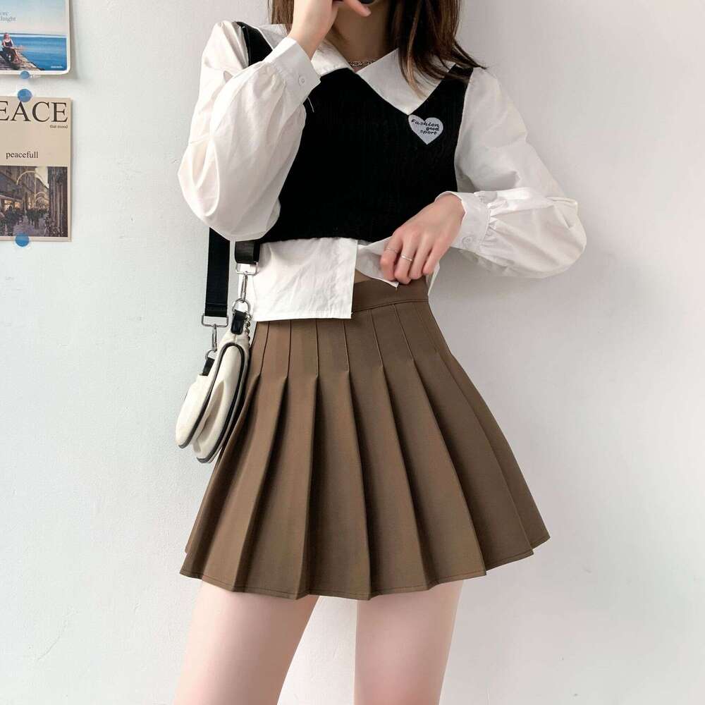 Pleated Women Skirt High Mini With Shorts Girl Basic Casual School A-line Elastic Waist Skirts Korean White Black s