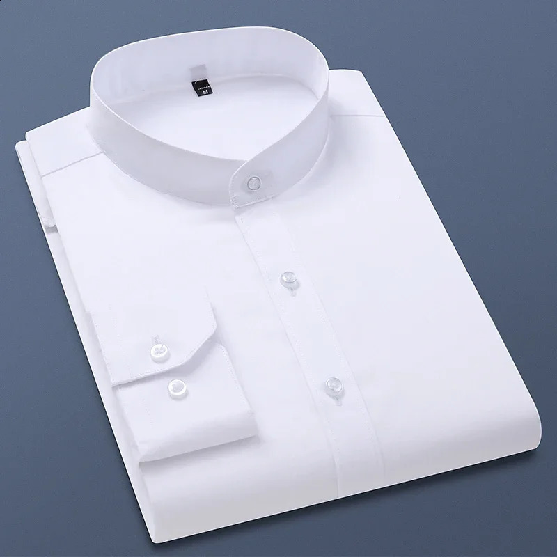 TFETTERS Autumn Long Sleeve Shirt Men 100% Cotton White Shirt Stand Collar Slim Fit Business Work Shirts for Men Plus Size 5XL 240814