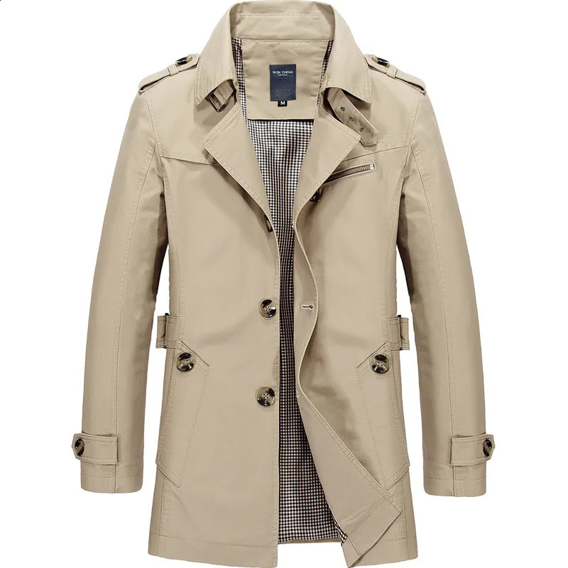Mens Casual Lapel Trench Coat Long Jacket Fashion Solid Color Lapel Button Multi-pocket Windproof Warm Formal Coat 240903
