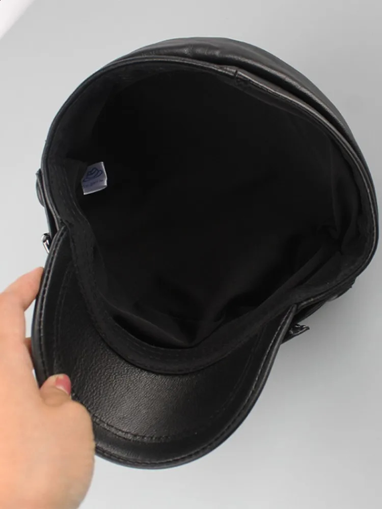 Womens retro denim jacket genuine leather beret fashionable flat top military hat spring and autumn windproof 240812