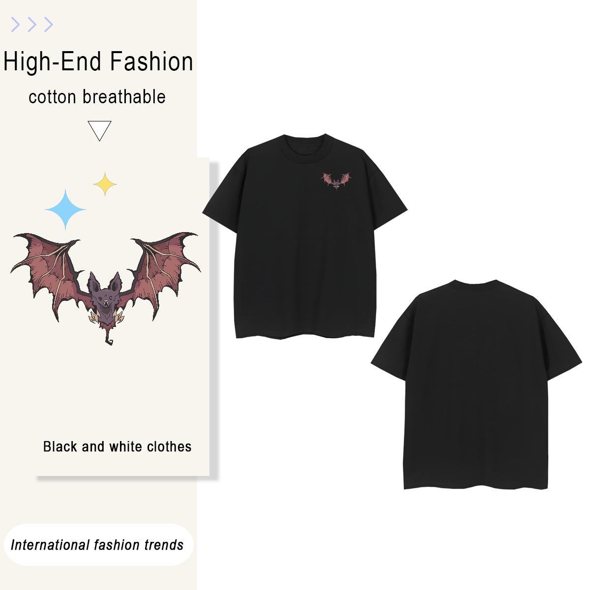 Mens T Shirts 230g Pure Cotton bat Home Outdoor Crew Neck Breathable Anime Print Couples T Shirts Fashion Design Loose Fit Clothings