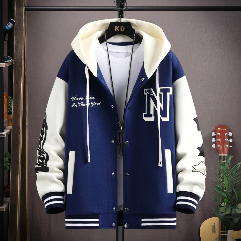 Trendy Hip Hop Hooded Baseball Uniform Unisex Lightweight Sportswear Jacket Mens Bomber Jackets Autumn Coat Letter Printed 240712
