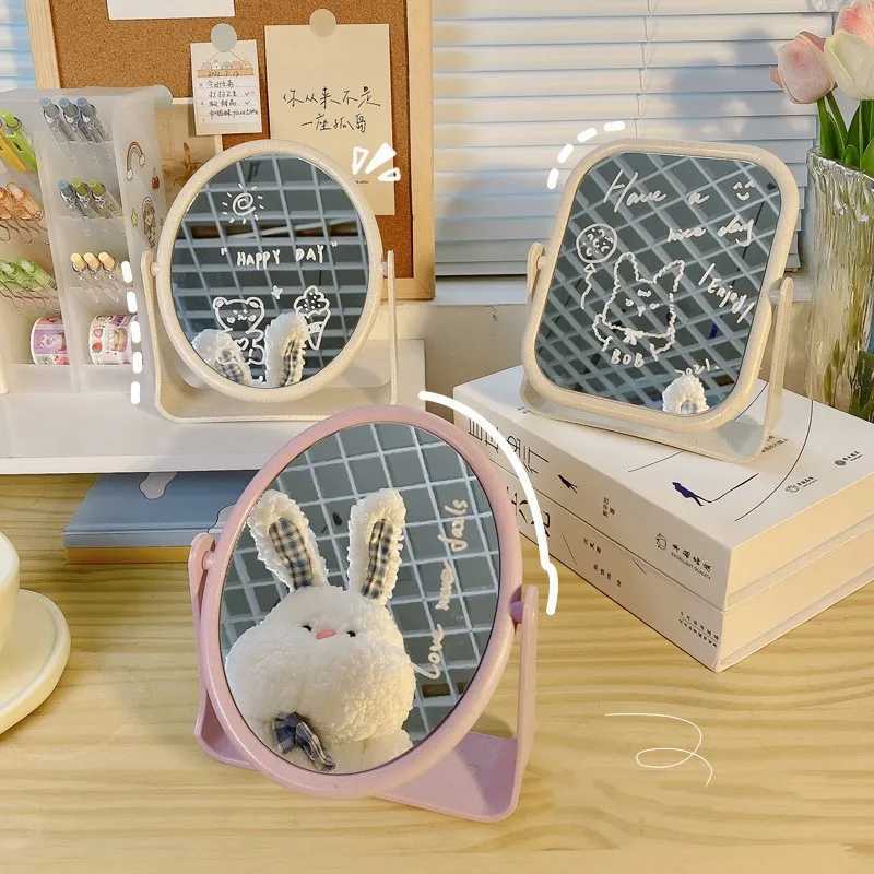 Ins desktop stand makeup mirror cute rotating oval rectangular womens makeup mirror bedroom dormitory home decoration W240813
