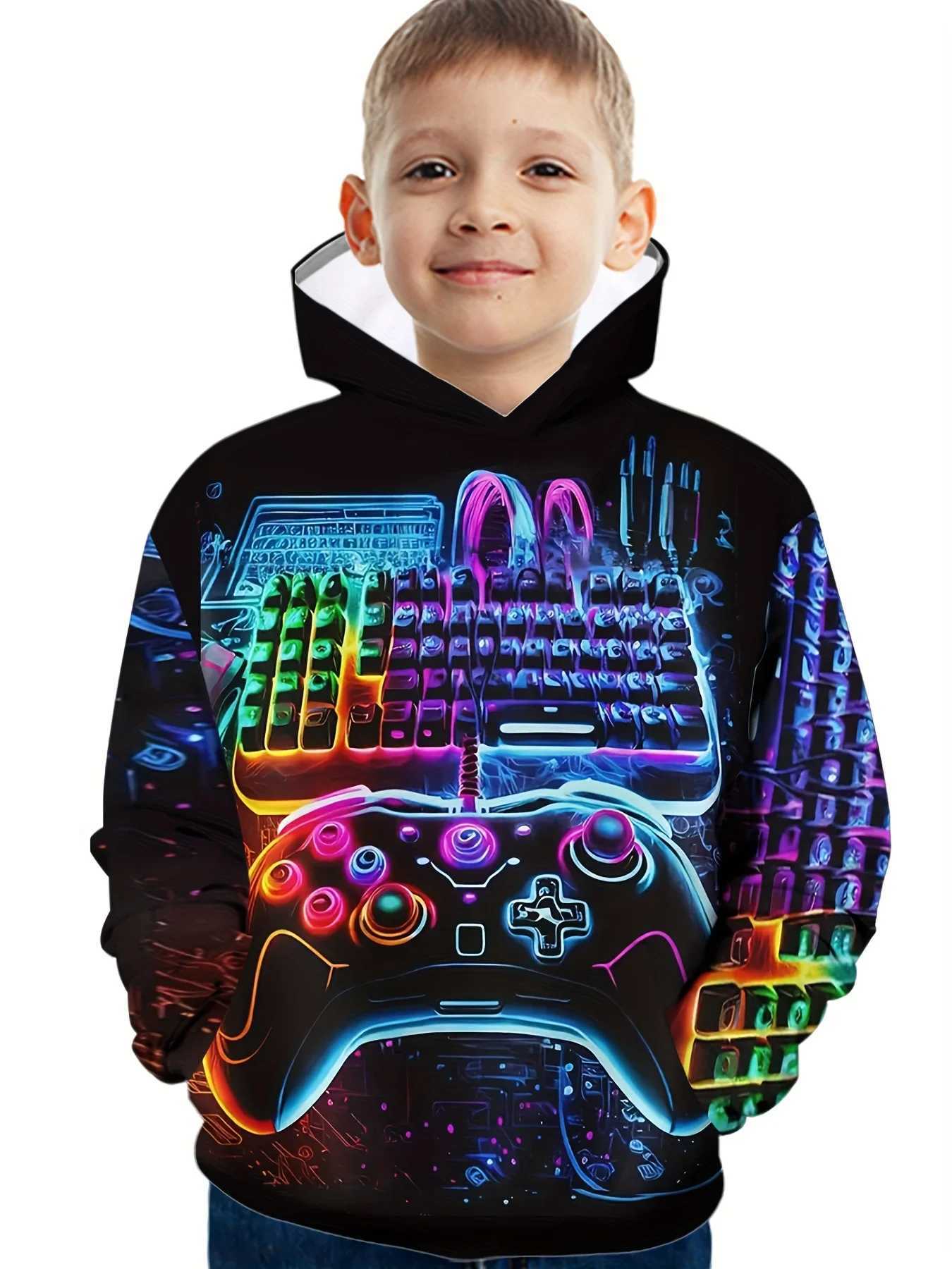 Colorful Gamepad 3D Print Boys Casual Long Sleeve Hoodies Boys Sweatshirt for Spring Fall Childrens Hoodie Tops Outdoor HoodiesY240814