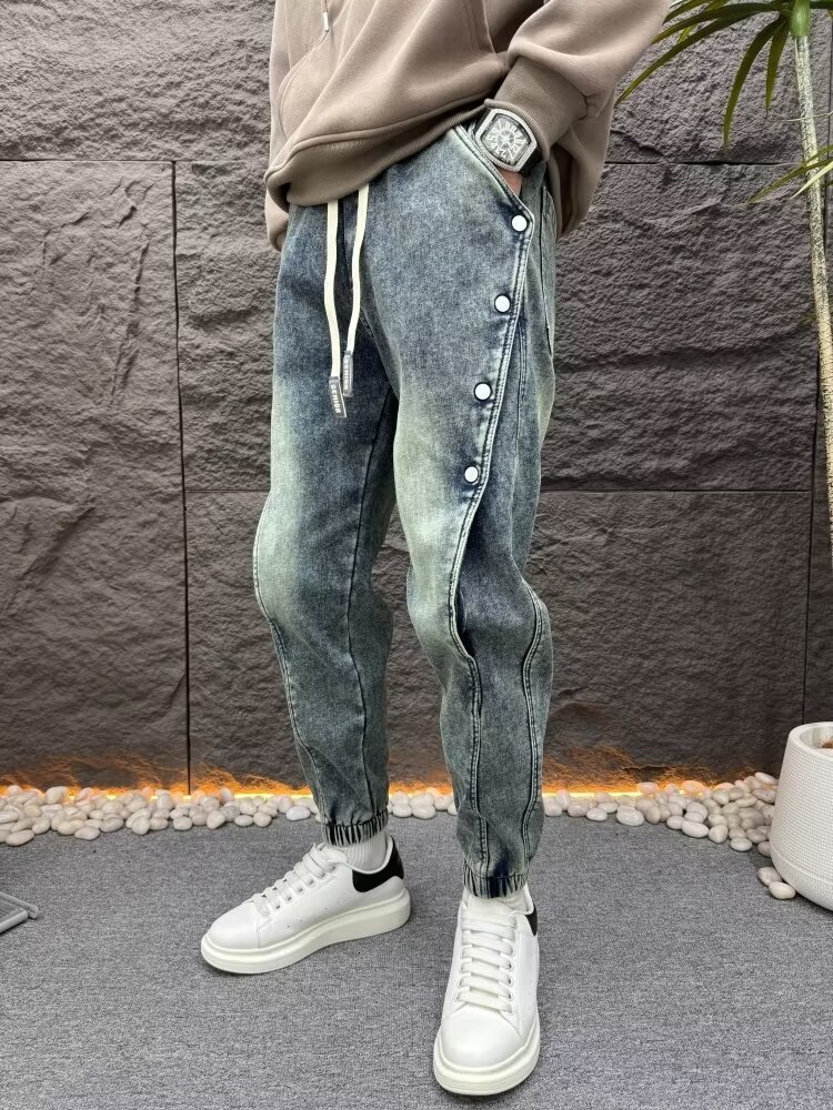 154 American summer jeans men's cropped versatile design trendy fashion slim casual pants