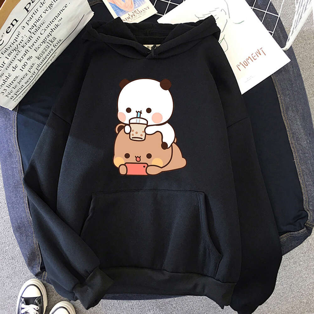 And Bubu Dudu Drink Bubble Tea Print Women Hoodie Kawaii Female Sweatshirt Haruku Loose Long Sleeve Plus Size Clothes Tops