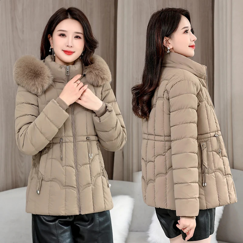 Winter 2024 Down Jacket Women Parkas Fashion High-Quality Warm Cotton Padded Coat Ladies Short Overcoat Hooded Overwear Tops 240813