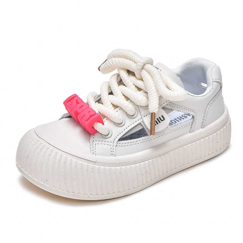 Sneakers Girls Little White Shoes Childrens Board Shoes Frame Sandals 2024 New Anti Kick Soft Bottom Velcro Middle and High School Students Shoes H240