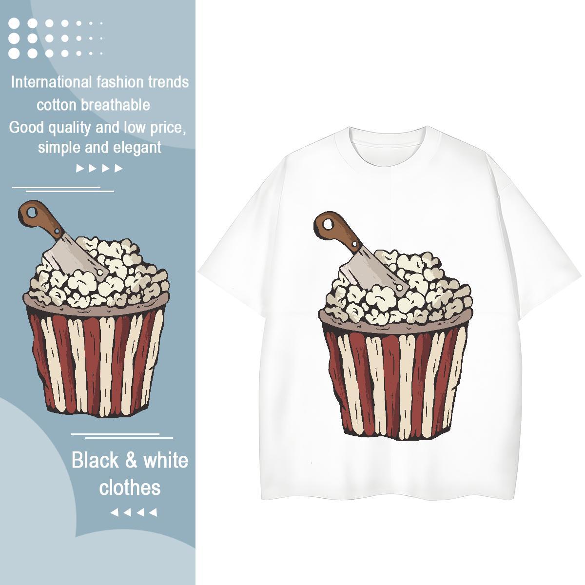 TOP Quality Men T Shirts popcorn Breathable Soft Hip Hop Custom Printed 230g Cotton Men Tops Tees Free Shipping Tshirts