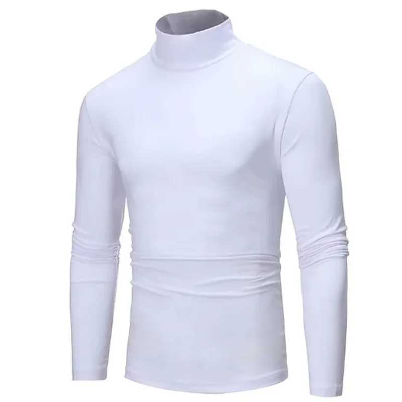 Fashion Mens Casual Slim Fit Basic Turtleneck High Collar Pullover Male Autumn Spring Thin Tops Basic Bottoming Plain T-shirtM240814