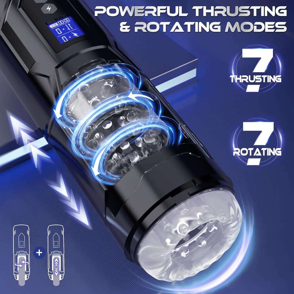 Male sexual toy - Adult male sexual toy with 7 thrust, rotation, and vibration modes, equipped with LCD display screen, visual window, and IPX7 waterp