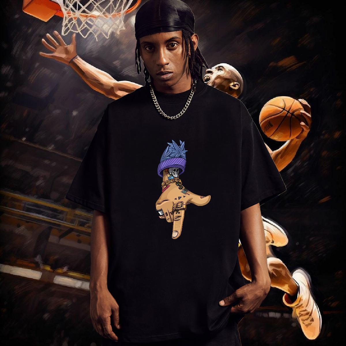 Mens T Shirts 230g Cotton hands Anime Printing Street Breathable Crew Neck Oversized 3XL 4XL Men Clothes T-Shirt 2024 Summer Comfortable Top Tees