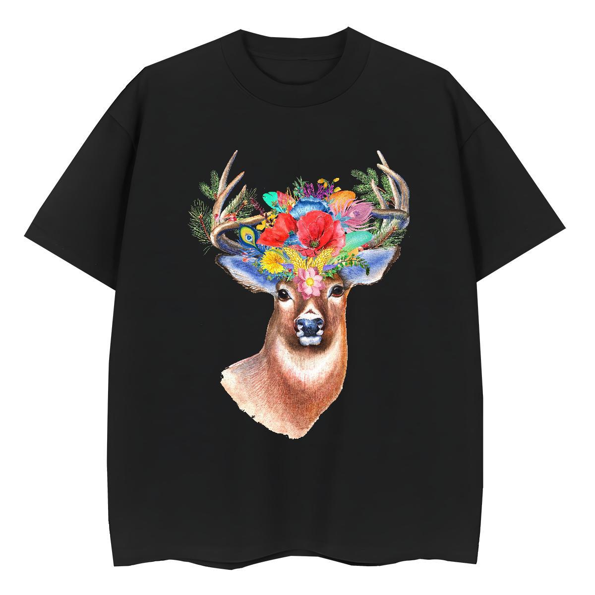 Comfortable Men T Shirts Deer Breathable Street Wear Anime Print 100% Cotton 230g Mens Tshirts Customized Clothings