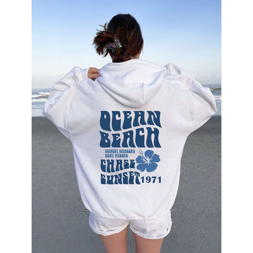 Beach Ocean Chase Sunset 1971 Letter Printed Long Sleeve Plus Size Hoodie Women Sweatshirts Haruku Girl Casual Streetwear