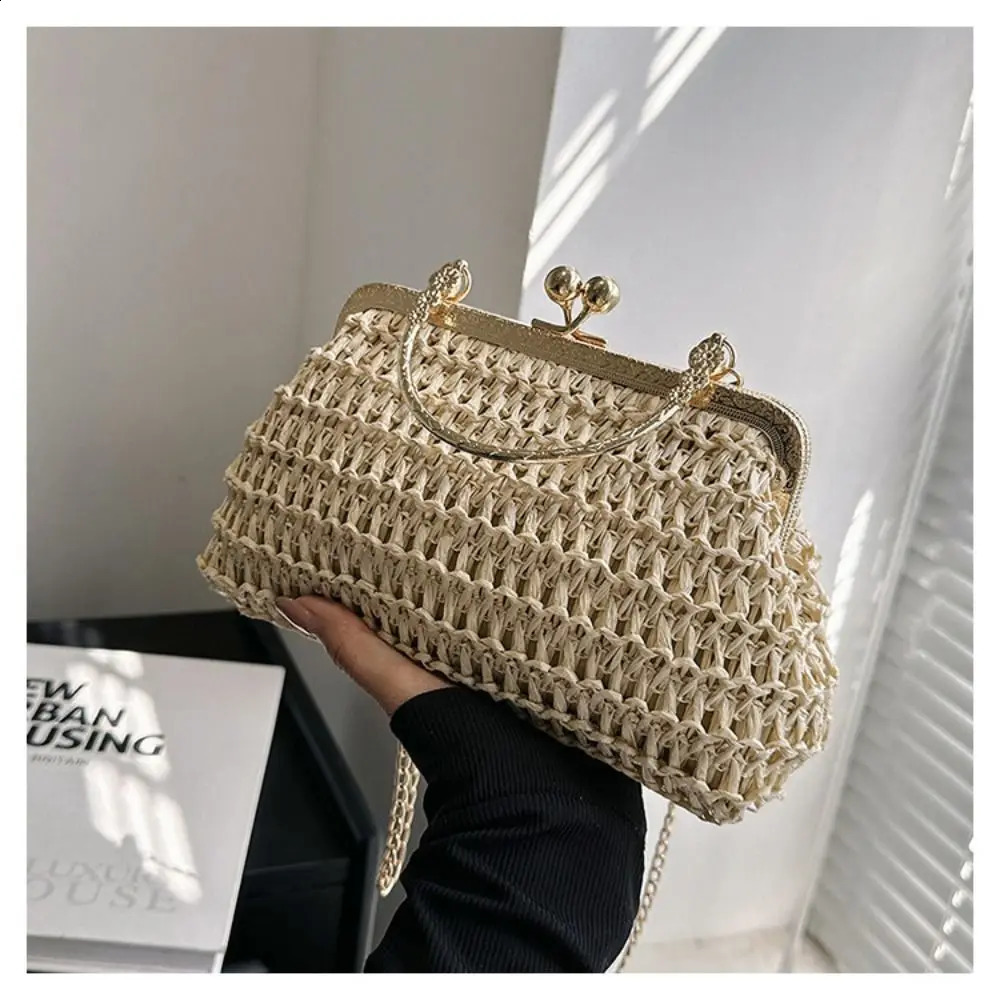 Handmade Crossbody Bag Women Fashion Mini Rattan Handbag Summer Straw Shoulder Bag Elegant Gentle Evening Party Clutch Bag 240813