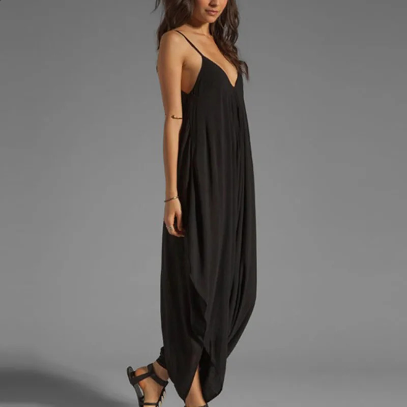 Summer Jumpsuits for Women Full-Length Playsuit Sexy V-Neck Sleeveless Jumpsuits Solid Color Pants Female Casual Loose Rompers 240813