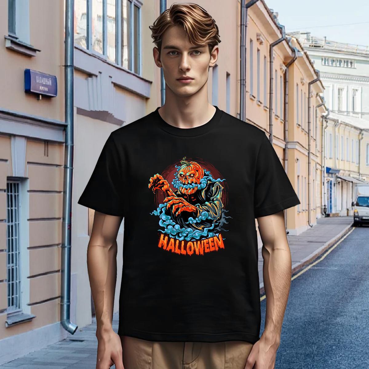 Men T Shirts 230g Pure Cotton Halloween High Street Hip Hop O-Neck Short Sleeve White Plus Size Tshirt for Man Woman Brand Free Shipping Tee Shirt