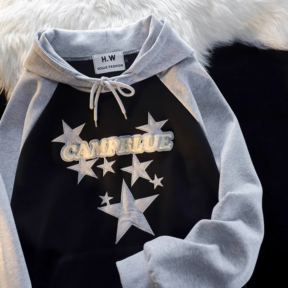 Huamian imitation cotton composite milk silk 280g # hooded sweatshirt oversized loose hanging feeling lazy long sleeved