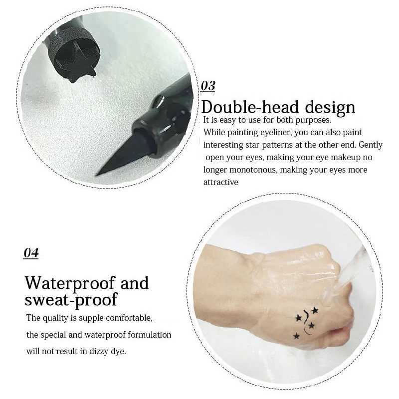 Double Head Moon Star Heart Flower Liquid Eyeliner Pen Black Stamp Eyeliner Waterproof Makeup Butterfly Seal Eye Liner Pencil Y240813