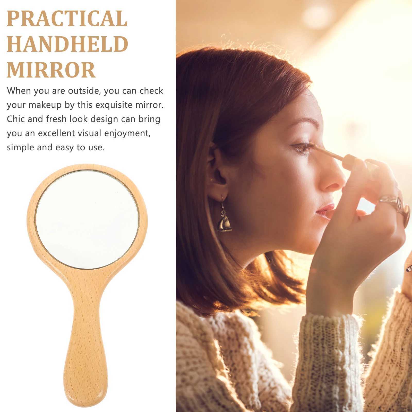 Hand mirror wooden makeup decoration hand mirror girl travel makeup W240813