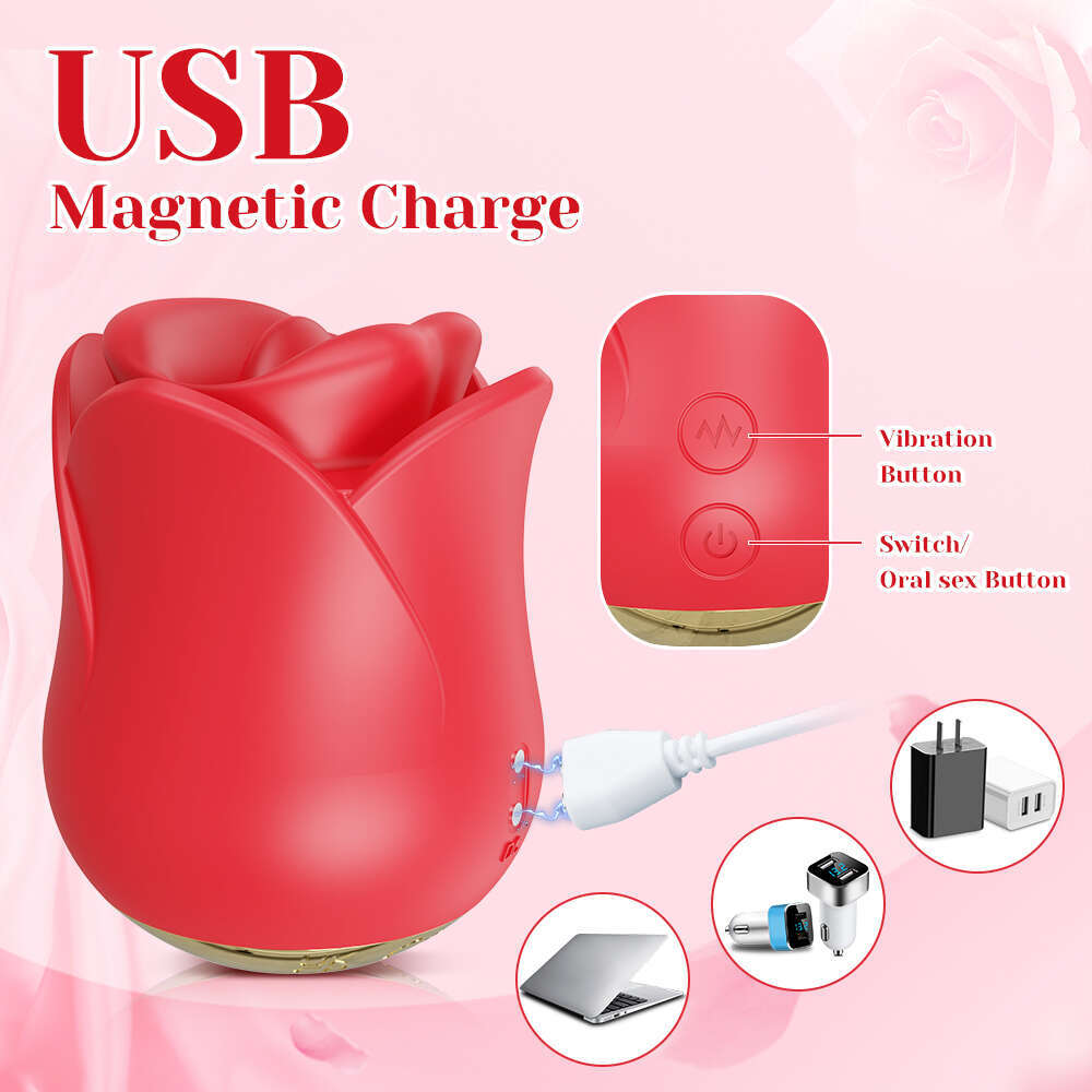 Rose-Toy Oral Biting Vibrator Female with Tongue Licking Powerful Sucker Clitoris Stimulator Adults Goods Sex Toys for Women
