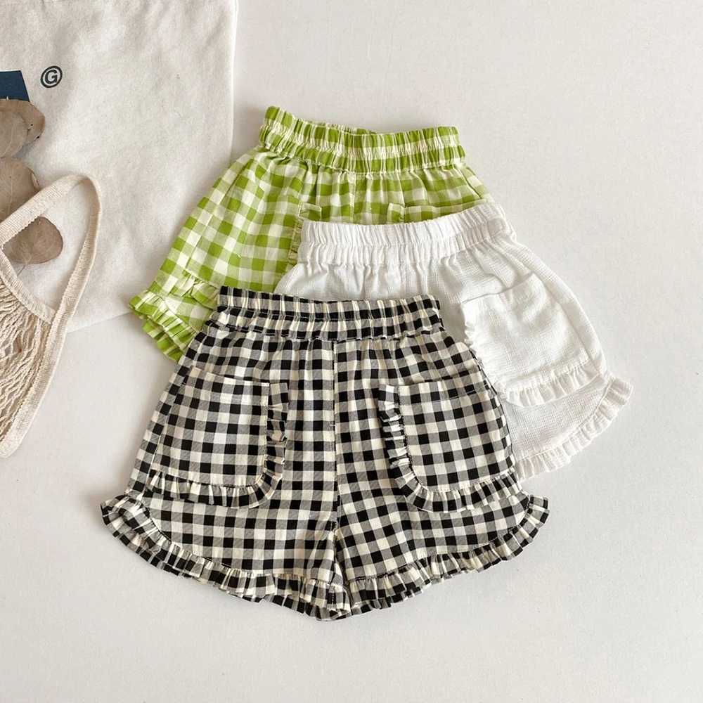 1-6 year old girls pleated shorts summer childrens baby flat shorts pocket design casual elastic waist hot pants childrens clothing W240813