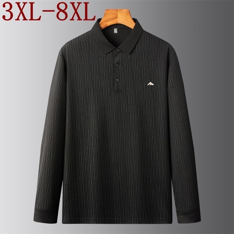 8XL 7XL 6XL Autumn High End Fashion Printed Polo Shirt Men Long Sleeve Lapel Mens Polos Casual Loose Tee Shirts Homme 240813