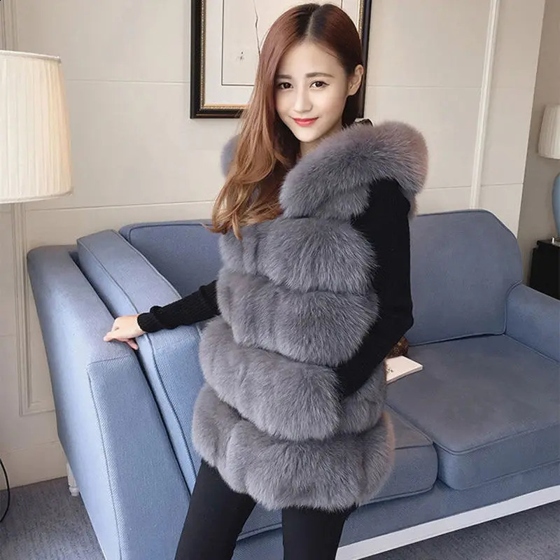 est Fashion Quality Fur Vest Coat Warm Womens Vests Winter Furs Fox s Jacket for Women V150 240814