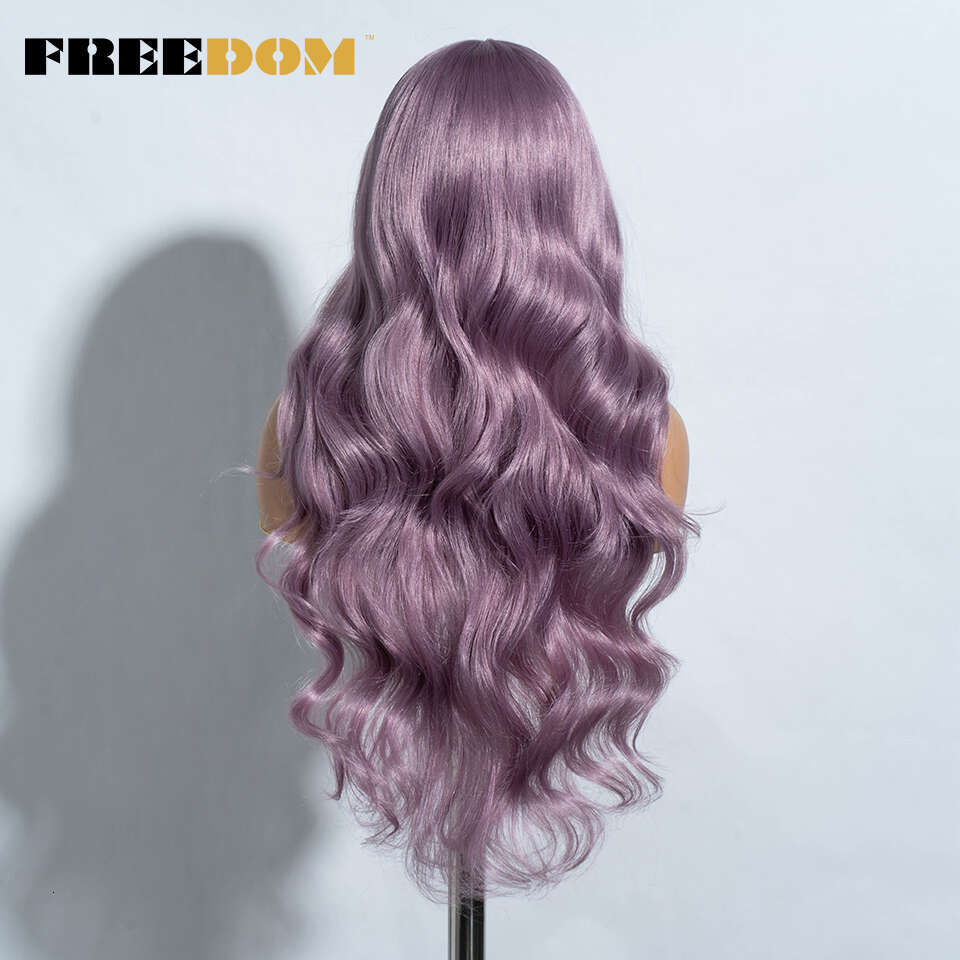 FREEDOM Synthetic Front Wigs For Women 30" Body Wavy Long T Part Lace Ombre Blonde Ginger Blue Cosplay Wig