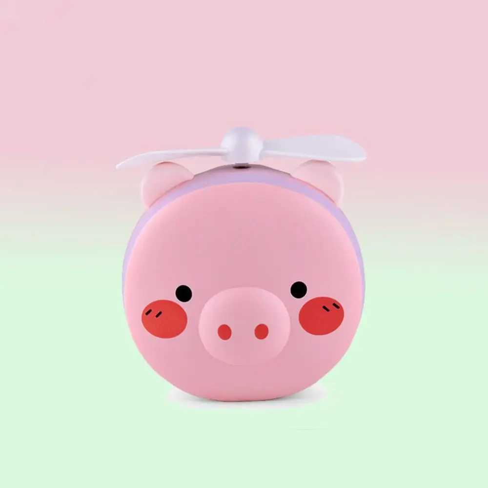Handheld cartoon makeup mirror with fan creative cute pink pig fan LED light circular LED makeup mirror night light W240813