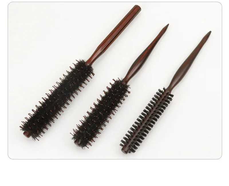 Type 3 anti-static bristle brush with wooden handle small circular brush blow dry styling brush curly hair comb W240813