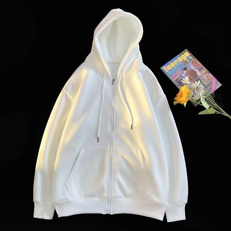New Simple Zipper Hooded Cardigan Hoodie Women's Loose Korean Ins Long Sleeve Solid Color Baita Coat
