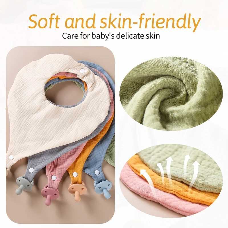 Bibs Burp Cloths 2pc Baby Muslin Bibs With Soother Nipple Holder Snap Button Bibs Saliva Towel Boys Girls Infant Feeding Apron Bandana Burp ClothL4812