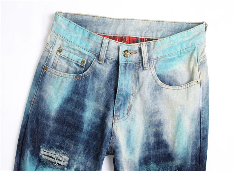 Spring Mens Jeans Punk Trend Ripped Jeans Personalized Painted Slim Straight Jeans Hip-Hop Y2k Streetwear Youth Pant 240821