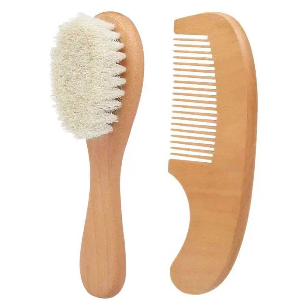2-piece wool baby brush hair comb set for newborn care pure natural baby brush baby wood brush daily use baby hair massager W240813