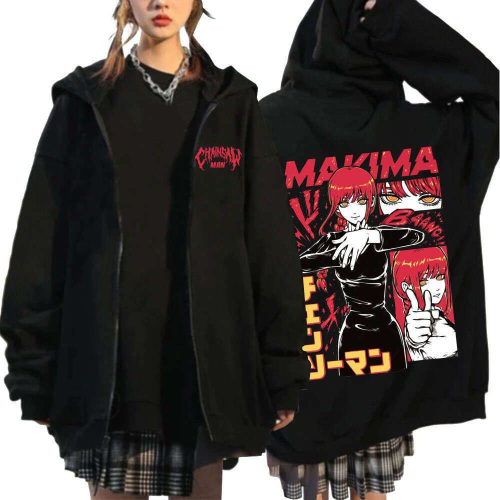 Anime Japan Chainsaw Man Hooded Makima Funny Print Men Women Zip Up Hoodies Plus Size Sweatshirt Haruku Warm Zipper Jacket per