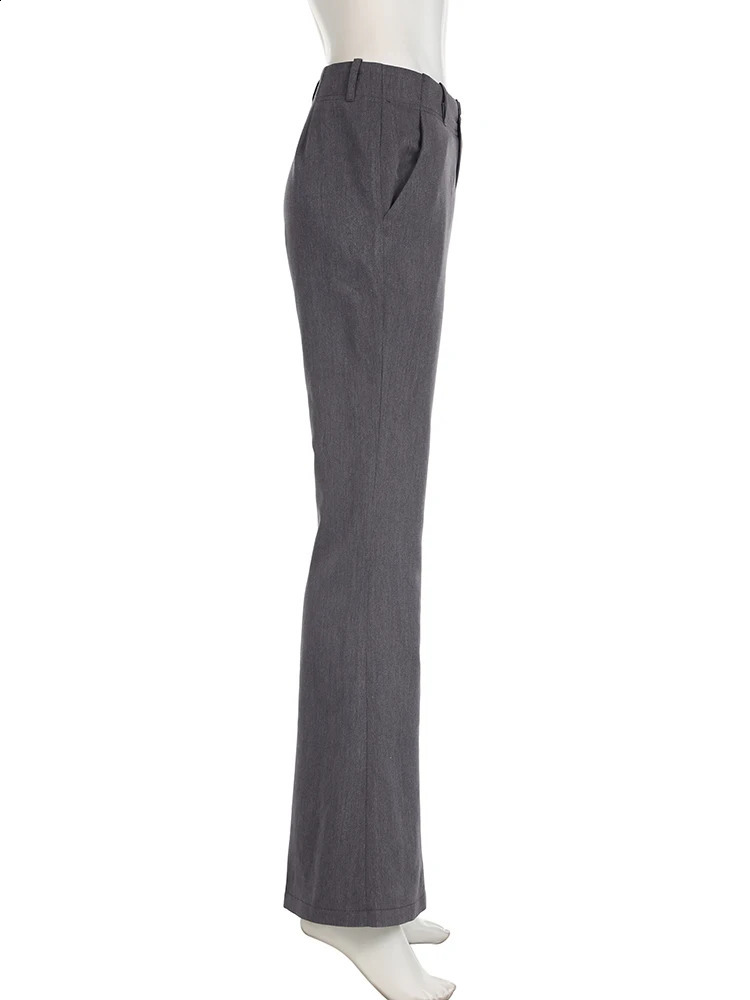 IAMSURE Casual Basic Solid Straight Suitpants Office Elegant Slim Low-Waisted Wide Leg Pants Women Autumn Spring Streetwear 250421