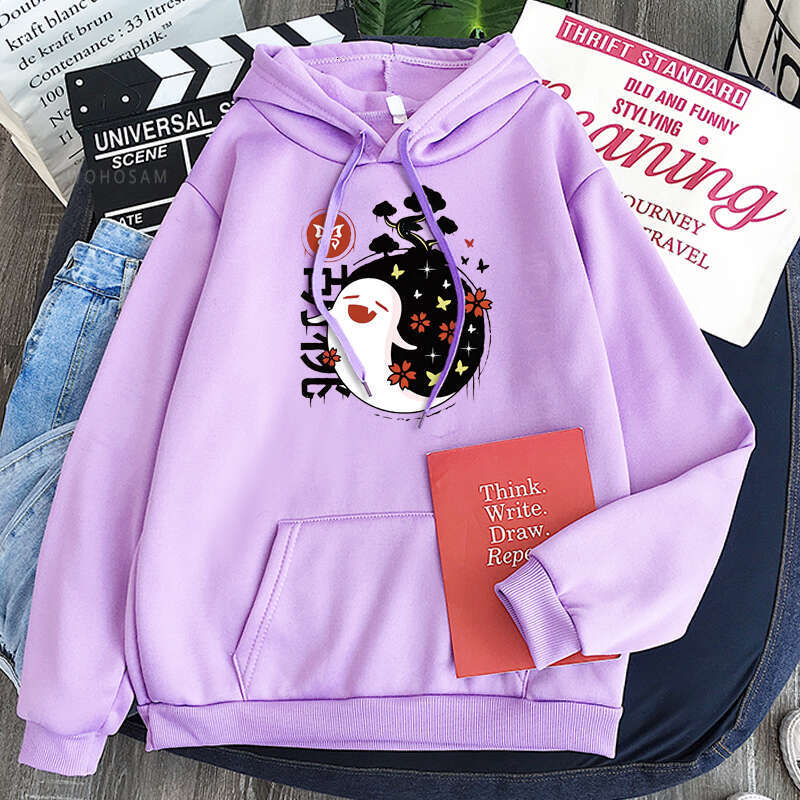 Anime Aesthetic Game Genshin Hoodies Women Funny Smiling Hu Tao Kawaii Manga Streetwear Winter Warm Plus Size Hooded Sweatshirts