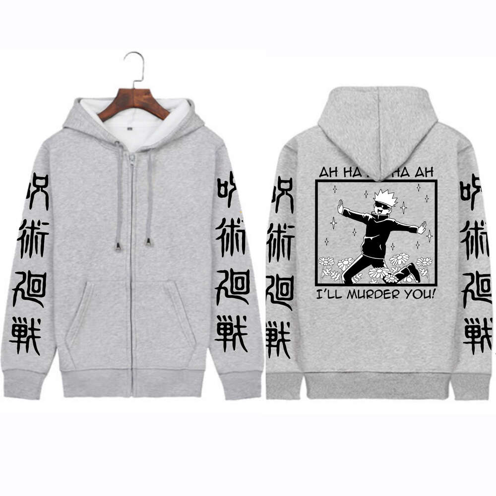 Kaisen Jujutsu Gojo Satoru Print zipper Hoodies Funny Mnaga Sweatshirts Men Long Sleeve Autumn Winter Plus Size Zip-up Hoodie