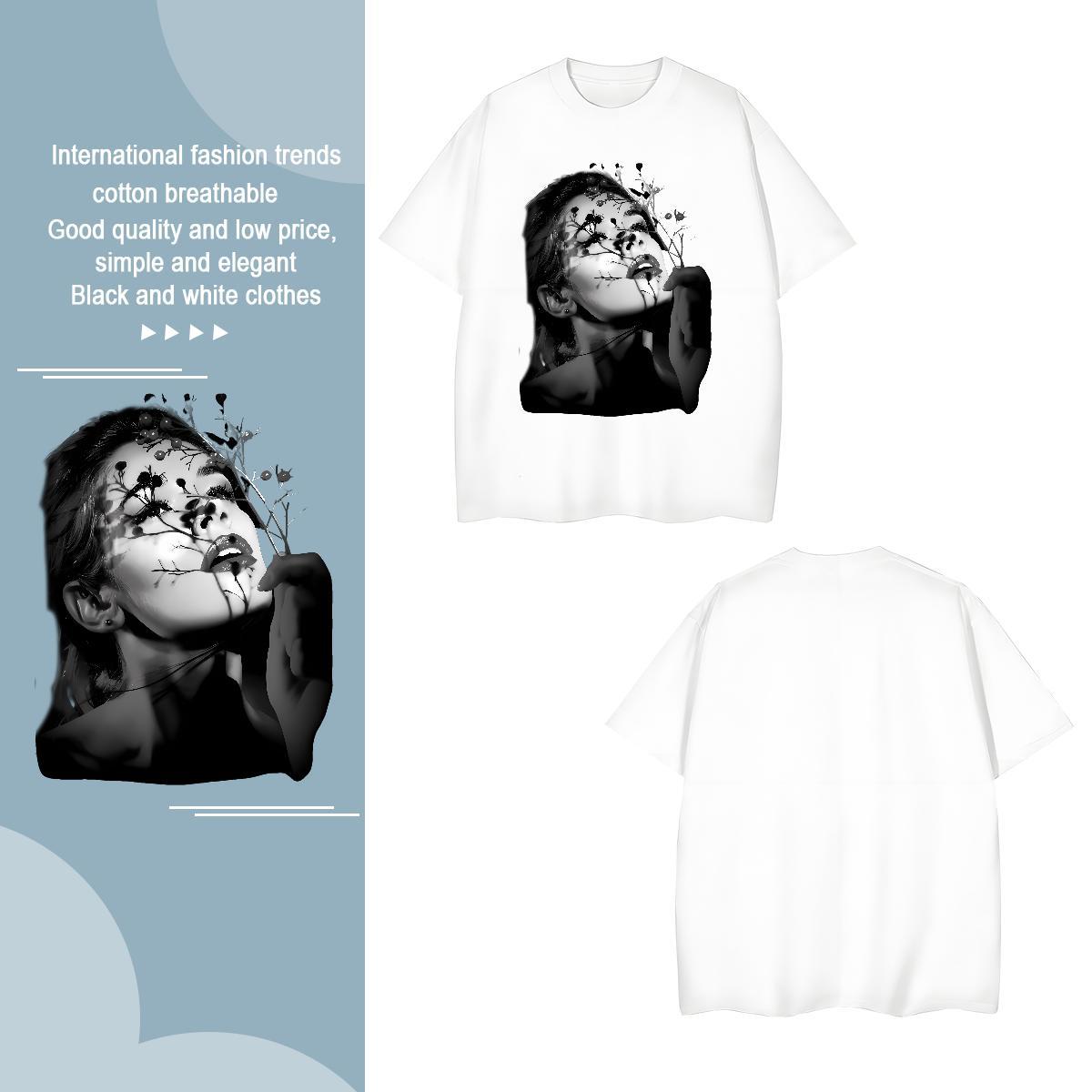 T-Shirts for Men 230g Pure Cotton flower Casual Daily Wear Breathable Soft Black White Mens Tshirts Customized Free Shipping Clothes