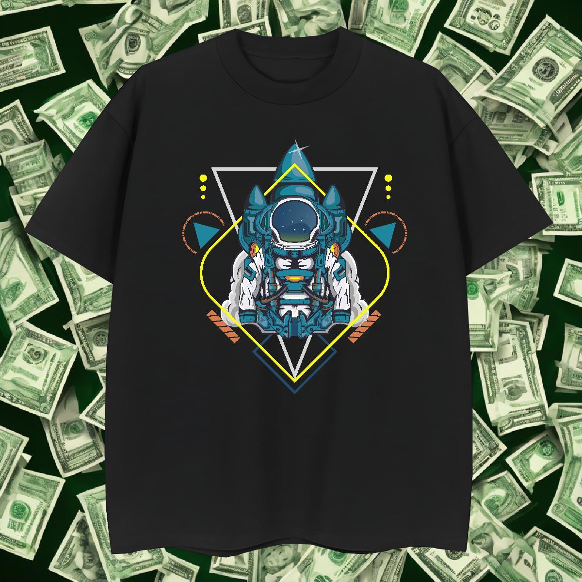 T-Shirts for Men 230g 100% Cotton cosmonaut Hip Hop Breathable Short Sleeve Black White Men Tops Tees Wholesale Cool Tops Shirt